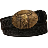 Elaccent MenS Pu Leather Belt With Pin Buckle Western Engraved Waist Belt For Jeans And Pants