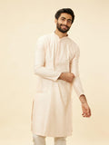 Manyavar Men'S Peach Blended Viscose Self Design Kurta Pyjama Set (L)