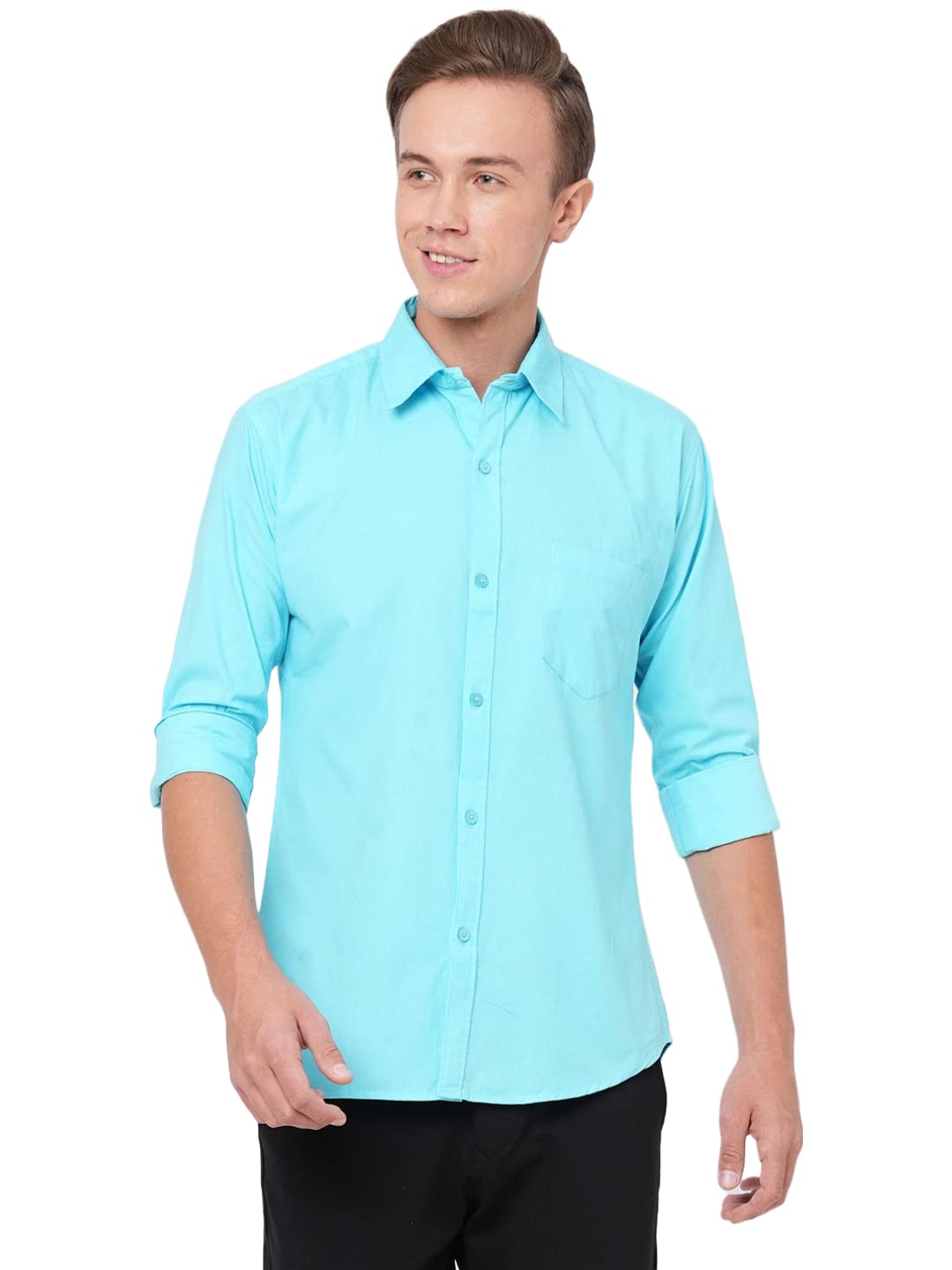Anni Designer Men'S Solid Regular Fit Shirt (Rikk-An_Sku Blue X-Large),Sky Blue,XL