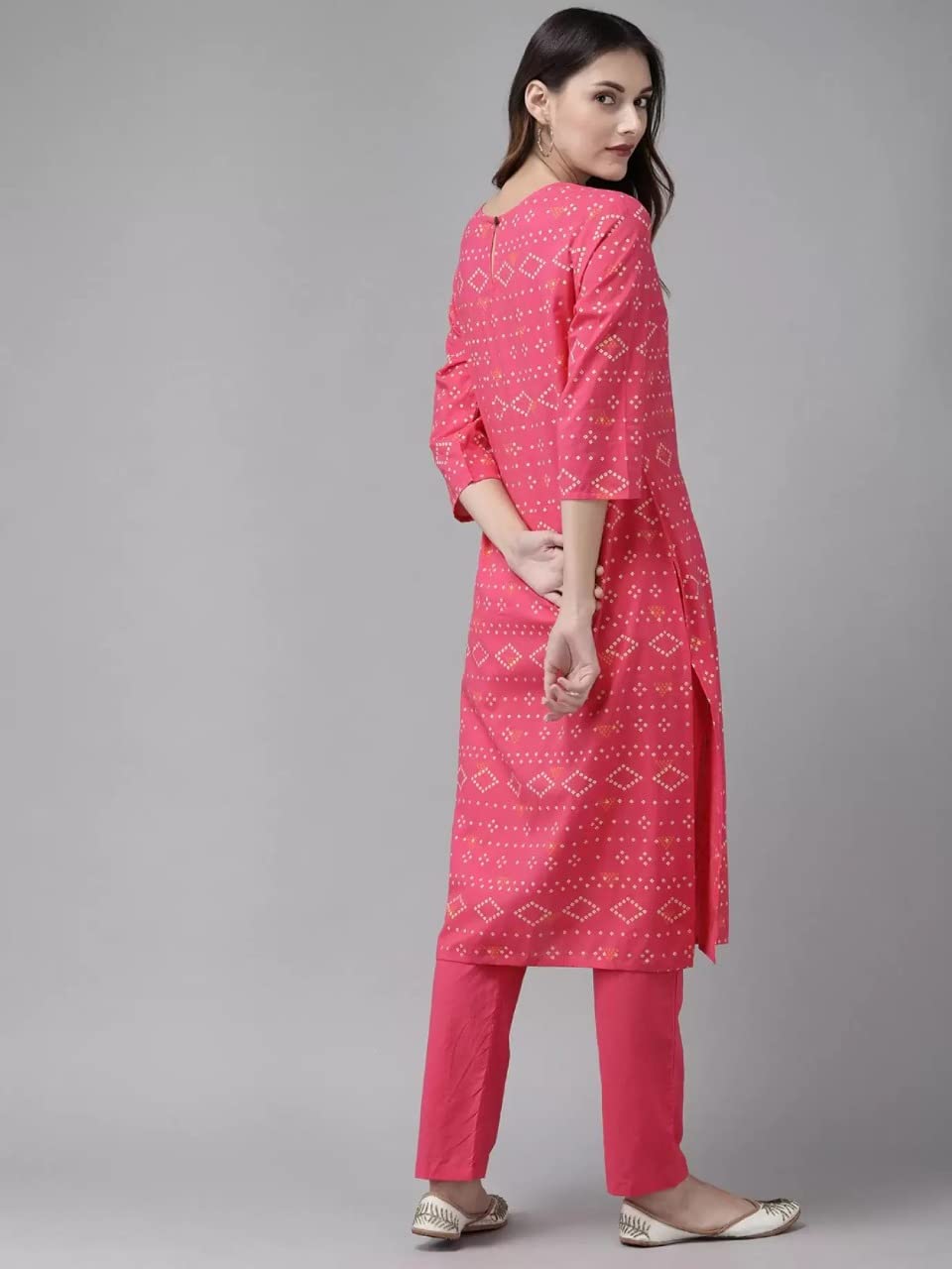 Anni Designer Women'S Cotton Blend Straight Printed Kurta & Pant (Excel Pink_S_Pink_Small),Pink,S,Cotton,Straight,Pants