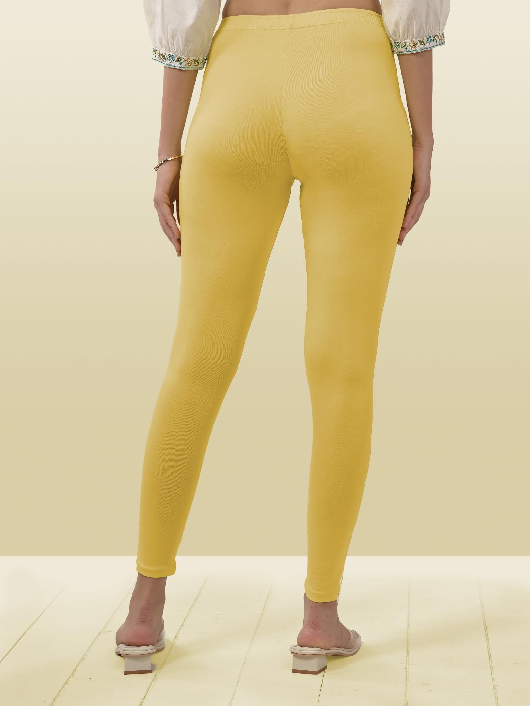 Lyra Women Solid Premium Cotton Ankle Length Leggings | Mid-Waist | Fashionwear Sunflower L