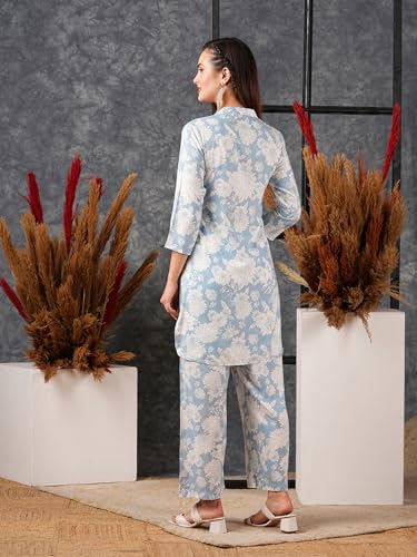 Anni Designer Women'S Cotton Blend Printed Ethnic Co-Ord Set (Dakal Blue_S_Blue_Small),Blue,S,Cotton Blend,Classic,Kurta