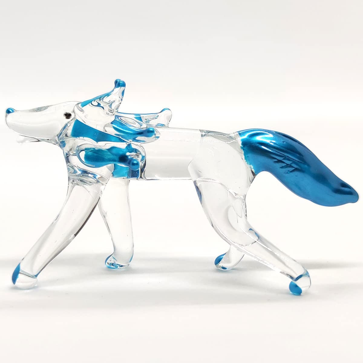 Sansukjai Fox Miniature Figurines Animals Hand Blown Glass Art Collectible Gift Decorate (Clear Blue)