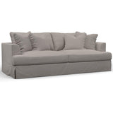 Sunset Trading Newport Slipcovered Recessed Fin Arm 94 Sofa | Stain Resistant Performance Fabric | 4 Throw Pillows | Gray