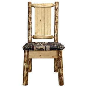 Montana Woodworks Glacier Country Collection Side Upholstered Chair, Woodland Pattern With Laser Engraved Pine Tree Design, Stai
