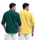 Royalscout Combo Of Men'S Solid Cotton Blend Full Sleeve Straight Kurta Shirt (Pack Of 2) Green-Yellow