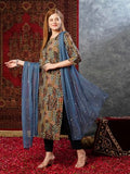 Gosriki Women'S Cotton Blend Printed Straight Kurta With Pant & Dupatta (Aida Navy Blue-Jl-Gs_S_Navy Blue_Small),Navy Blue,,B0D73YFY11
