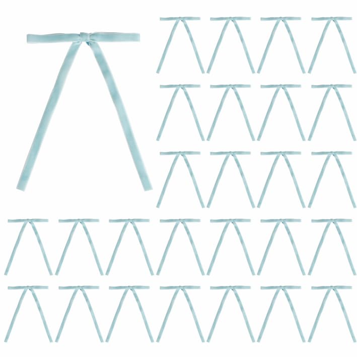 Meseey 30 Pcs Baby Blue Velvet Christmas Bows 5 x 7 Inch Rustic Vintage Wedding Velvet Ribbon Gift Bows for Tree Wreath Garland 