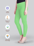 Lyra Women Solid Premium Cotton Ankle Length Leggings | Mid-Waist | Fashionwear Pista Green L