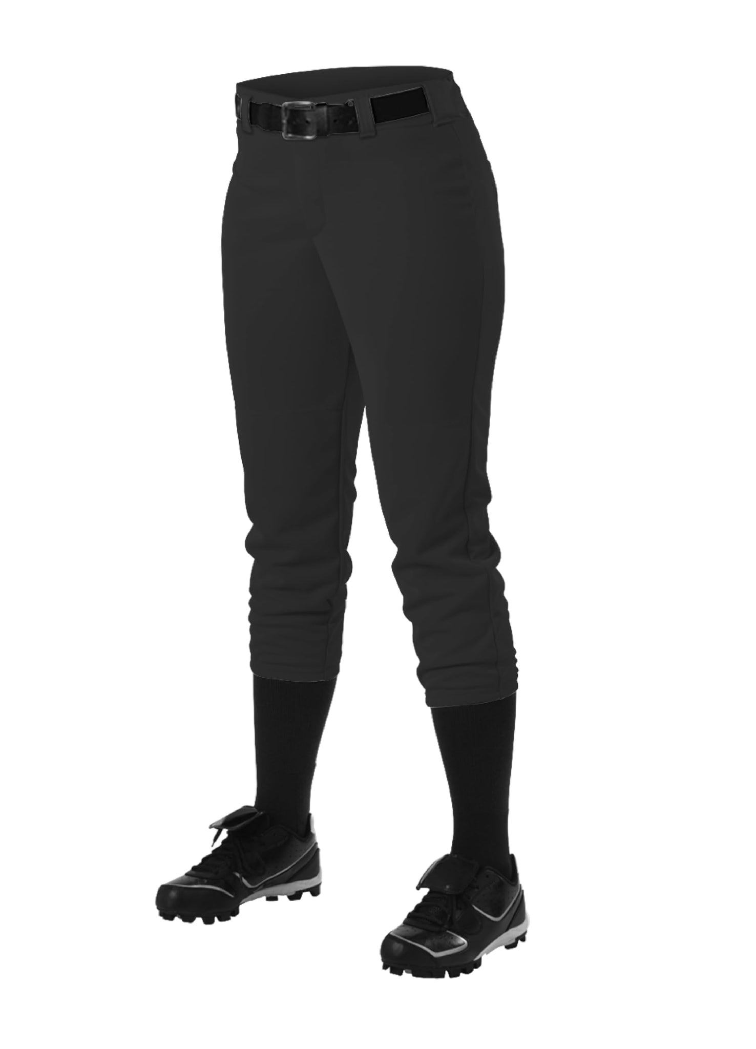 Alleson Athletic Fastpitch Softball Pants For Women. Low Rise Double Knit Black Softball Pants With Belt Loop (Style 605Pbw) Lar