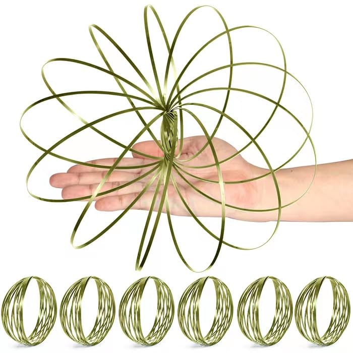 YOFOBU 6 Pack Gold Spinner Ring Arm Magic Spring Arm Sculpture Ring Colored Magic Kinetic Spring Interactive Stress Relief Rings