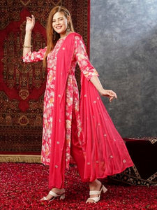 Gosriki Women'S Cotton Blend Printed Straight Kurta With Pant & Dupatta (Bhadrusha Pink-Nw-Gs_Xxl_Pink_Xx-Large),Pink,2,B0D73XZWXG