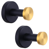 APLusee Bathroom Robe Towel Hook 2 Pack, Stainless Steel Round Clothes Holder, Toilet Bath Kitchen Door Wall Mounted Hanger, Bla