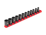 TEKTON 3/8 Inch Drive 12-Point Impact Socket Set with Rail, 12-Piece (8-19 mm) | SID91110