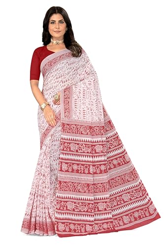 Tamaira Fashion Women's Plain Cotton Saree (2536_White&Dustypink