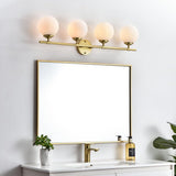Living District Ansley 4-Light Iron & Glass Bath Sconce In Brass/Frosted White