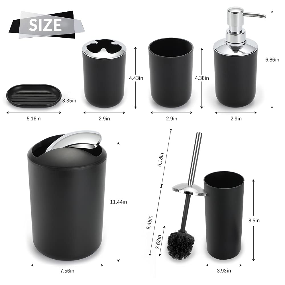 Bathroom Sets Accessories,Plastic 6 Piece Bathroom Accessory Set Bathroom Trash Can Set with Drawstring Trash Bags,Toothbrush Ho