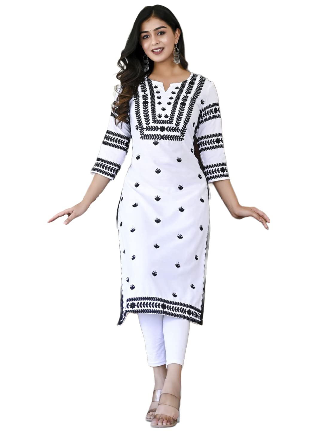 Anni Designer Women'S Cotton Blend Embroidered Straight Kurta (Stho-White-Cmd_S_White_Small),White,S
