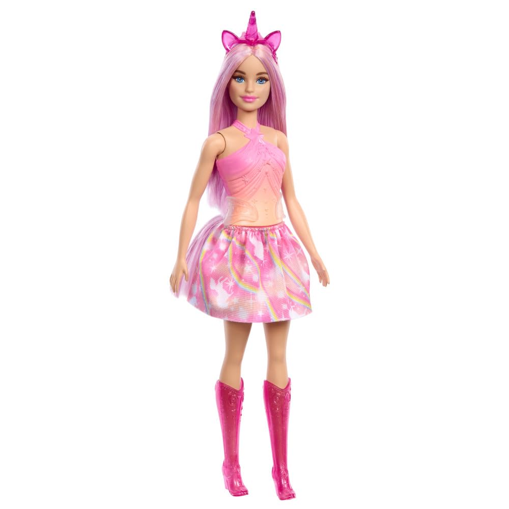 Barbie Unicorn Doll With Pink Fantasy Hair, Colorful Pink & Orange Outfit & Unicorn-Themed Fantasy Accessories
