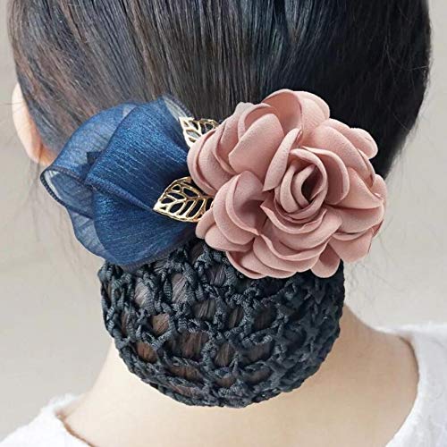 Women Hair Bun Cover Net Snood Hairnet Bowknot Decor Barrette Hair Clip Bow Ribbon Flower Hair Accessories For Stewardess Banks