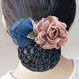 Women Hair Bun Cover Net Snood Hairnet Bowknot Decor Barrette Hair Clip Bow Ribbon Flower Hair Accessories For Stewardess Banks