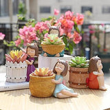 Joy Land Handmade Resin Planter Combo Pack Of 2 Dreaming Yellow Design, Girl Thinking Girl, Succulent Pot Home & Garden Decor, S