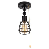 Industrial Farmhouse Close to Ceiling Light with Pull Chain 1 Light Black Semi Flush Mount Ceiling Light Adjustable Metal Cage D
