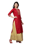 Anni Designer Women'S Rayon Straight Kurta With Skirt (Madam-Jee-Red_Xl_Red_X-Large),Red,XL,Rayon,Straight,kurta