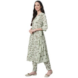 Anubhutee Women'S Cotton Printed A-Line Kurta Suit Set With Dupatta & Pants Anu2111387_S_Green