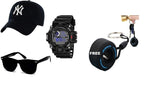 Sba Prime MenS Stylish Combo Black Cap, Sunglasses, Digital Sports Watch With Free Tire Keychain Gift