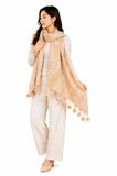 Manra WomenS Wool Blend Geometric Pattern Winter Stole With PomPom Tassels|Fawn| Free Size