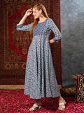 Gosriki Women'S Cotton Blend Anarkali Printed Kurta With Pant (Ghera Blue-Gs_L_Blue_Large),Blue,,B0D73W97XJ