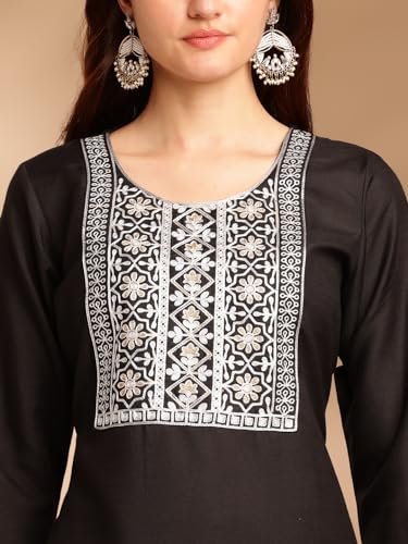 Lookmark Kurta Set: Fashion That Defines Grace And Glamour: Elevate Your Wardrobe With Our Cotton Blend Sets! Black Black M