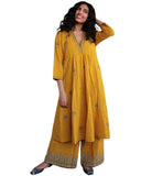 Gosriki Women'S Rayon Viscose Anarkali Printed Kurta With Palazzo (Hanaya Yellow-Gs_M_Yellow_Medium),Yellow,,B0DWFJSTRS