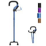 KingPavonini Canes for Women/Men with Second Handle, Foldable & Adjustable Walking Cane with 4-Pronged Base, Quad Cane for Stabi