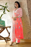 Gosriki Women'S Rayon Blend Anarkali Printed Kurta With Pant & Dupatta (Renu Peach-Vks01-Gs_L_Peach_Large),Peach,,B0DC6JFYZ3