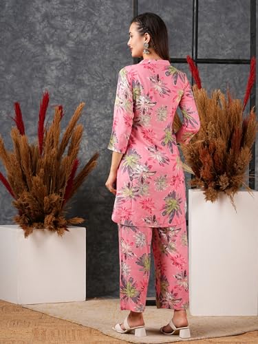 Anni Designer Women'S Cotton Blend Printed Ethnic Co-Ord Set (Ambhiya Pink-Nw_S_Pink_Small),Pink,S,Cotton Blend,Classic,Kurta