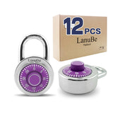 LanuBe Standard Dial Combination Lock, 2 inches. Wide, with Different Combinations, Purple Turnplate, Pack of 12; Lock for Schoo