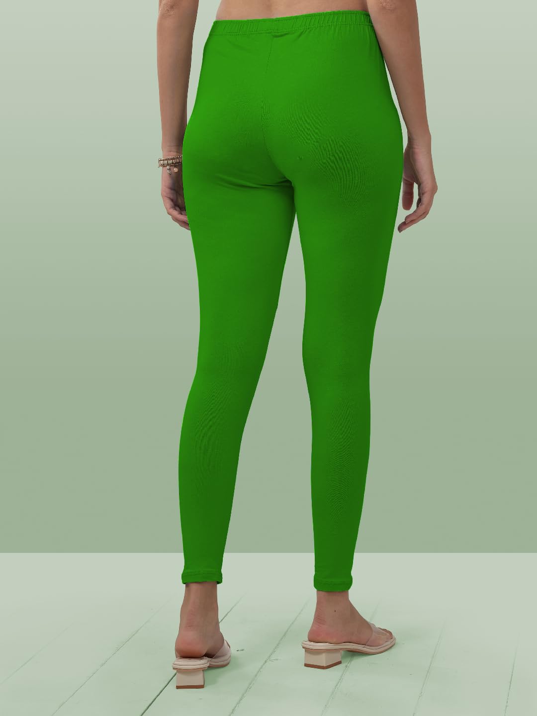 Lyra Women Solid Premium Cotton Ankle Length Leggings | Mid-Waist | Fashionwear Lime L
