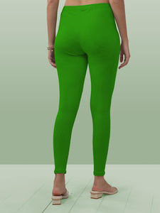 Lyra Women Solid Premium Cotton Ankle Length Leggings | Mid-Waist | Fashionwear Lime L