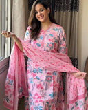Anni Designer Women'S Rayon Blend Straight Printed Kurta With Pant & Dupatta (Kumud Pink_Xxl_Pink_Xx-Large),Pink,2XL,Rayon Blend,Regular,Dupatta