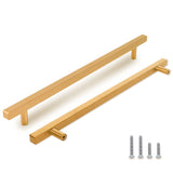 TooCust 2 Pack Brushed Brass Kitchen Cabinet Handles, Cabinet Pulls with 8-4/5 Inch (224mm) Hole Centers, Gold Dresser Handle wi