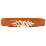 Romp Fashion Women Brown Stretchable Strap Golden Leaf Buckle