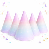 Rozi Decoration Pack of 5 Rainbow Birthday Cap for Kids | Pastel Cone Party Hats 8 Inch | Paper Birthday Caps for Birthday, Kids