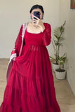Wedani Georgette Embroidedred Anarkali Dress For Women,Red,2XL,Georgette,Anarkali,
