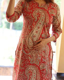 Anni Designer Women'S Cotton Blend Straight Printed Kurta With Pant (Valsad Red_M_Red_Medium),Red,M,Cotton Blend,Regular,Kurta