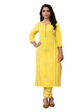 rangita Yellow Cotton Printed Straight Kurta With Pant | Kurta Set For Women_XL