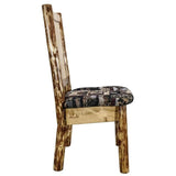 Montana Woodworks Glacier Country Collection Side Upholstered Chair, Woodland Pattern With Laser Engraved Pine Tree Design, Stai