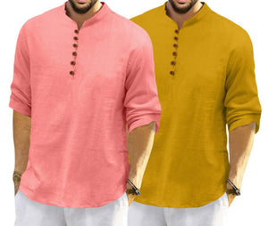 Royalscout Men'S Cotton Polyester Blend Solid Regular Fit Full Sleeve Short Kurta | Ethnic, Lightweight Summer Kurta For Daily &