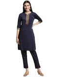 rangita Navy Polyester Knee Length Solid Straight Kurti for Women | Kurta for Women_XL